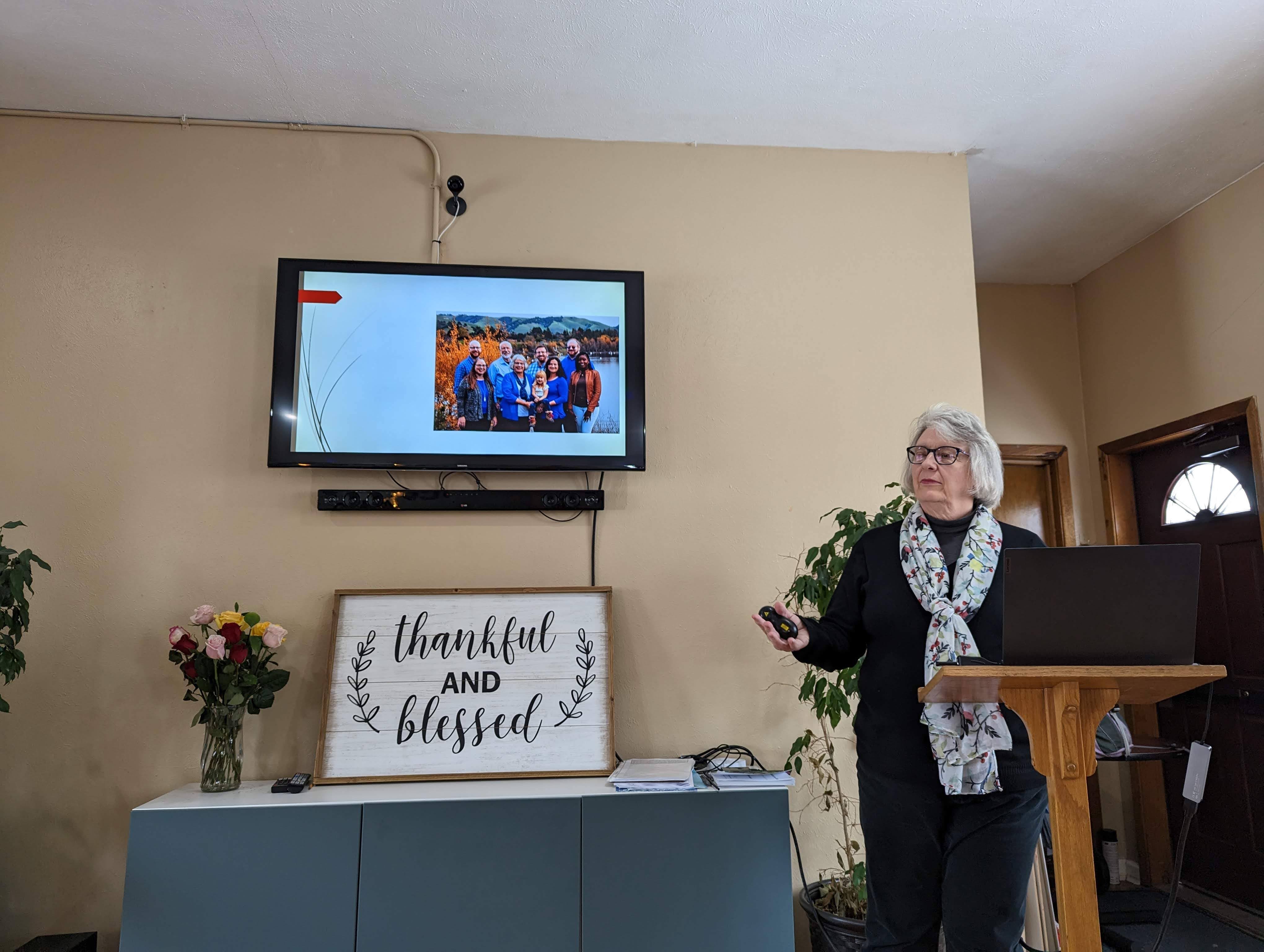 Mrs. Myrna Lapres presenting at the Colorado Family Church